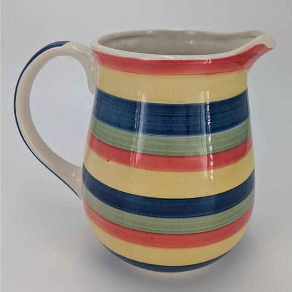 Rainbow Striped Pitcher Hand Painted Jug Ceramic VTG Swirl Multicolor Beverage - Picture 3 of 10